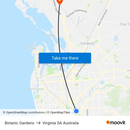 Botanic Gardens to Virginia SA Australia map