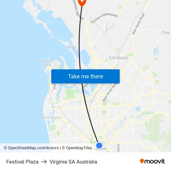 Festival Plaza to Virginia SA Australia map