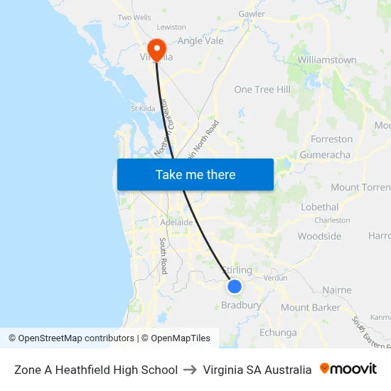 Zone A Heathfield High School to Virginia SA Australia map