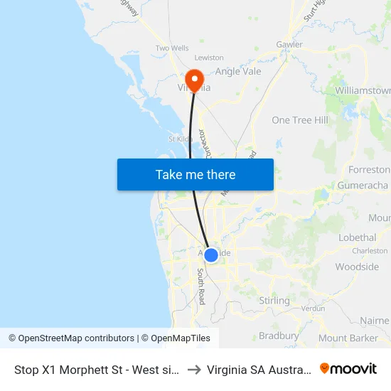 Stop X1 Morphett St - West side to Virginia SA Australia map
