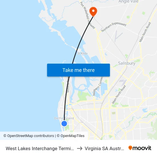 West Lakes Interchange Terminus to Virginia SA Australia map