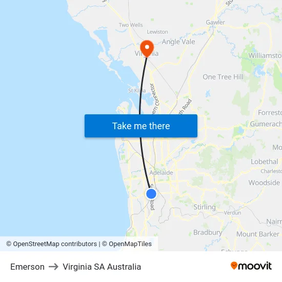 Emerson to Virginia SA Australia map