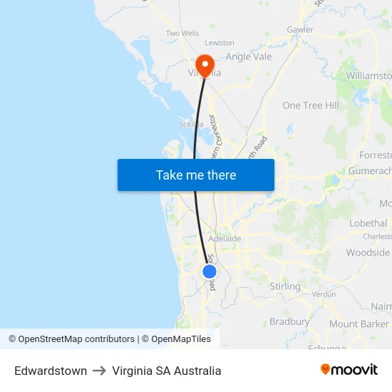 Edwardstown to Virginia SA Australia map