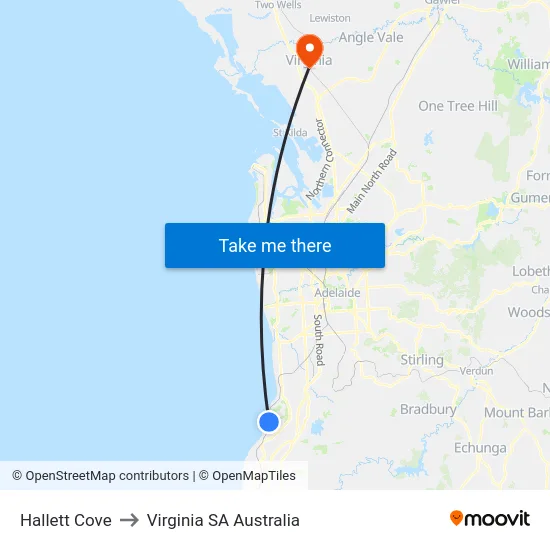Hallett Cove to Virginia SA Australia map