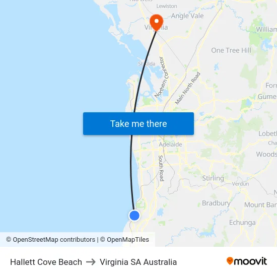 Hallett Cove Beach to Virginia SA Australia map