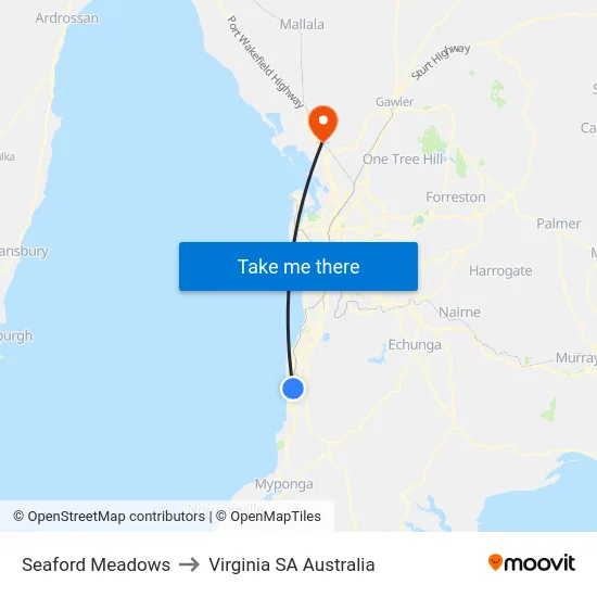 Seaford Meadows to Virginia SA Australia map