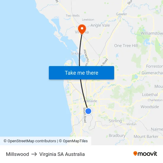 Millswood to Virginia SA Australia map