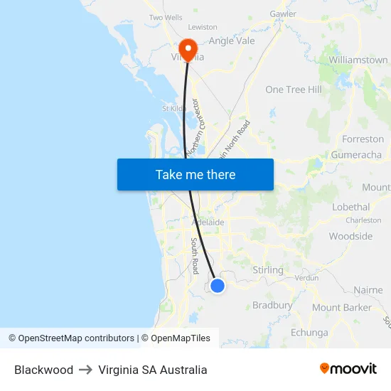 Blackwood to Virginia SA Australia map