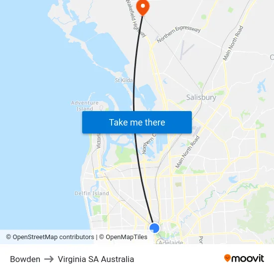 Bowden to Virginia SA Australia map