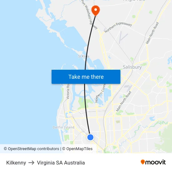 Kilkenny to Virginia SA Australia map