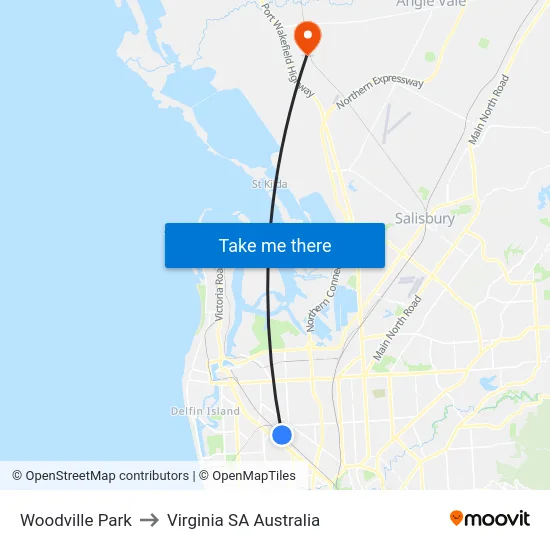 Woodville Park to Virginia SA Australia map