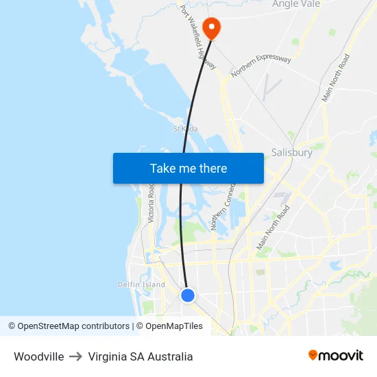 Woodville to Virginia SA Australia map