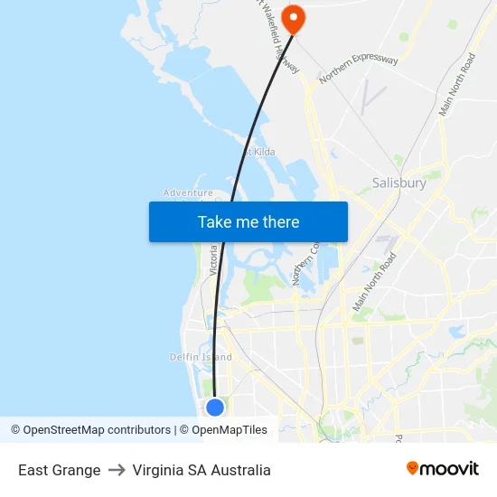 East Grange to Virginia SA Australia map