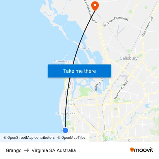 Grange to Virginia SA Australia map
