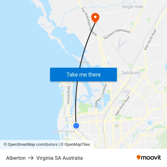 Alberton to Virginia SA Australia map