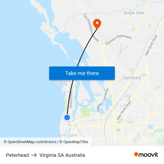 Peterhead to Virginia SA Australia map