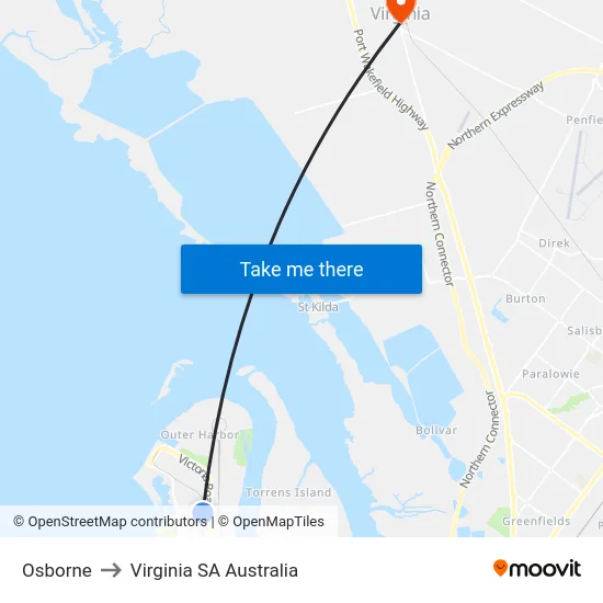 Osborne to Virginia SA Australia map