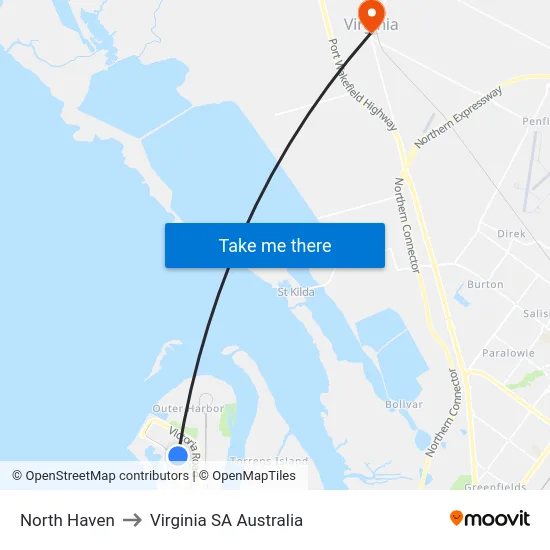 North Haven to Virginia SA Australia map