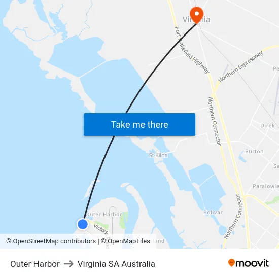Outer Harbor to Virginia SA Australia map