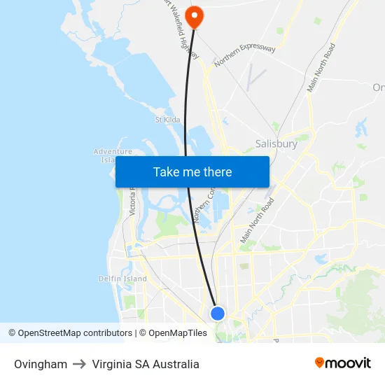 Ovingham to Virginia SA Australia map