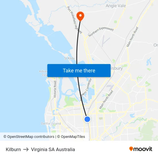 Kilburn to Virginia SA Australia map