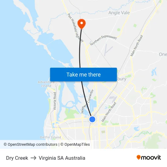 Dry Creek to Virginia SA Australia map