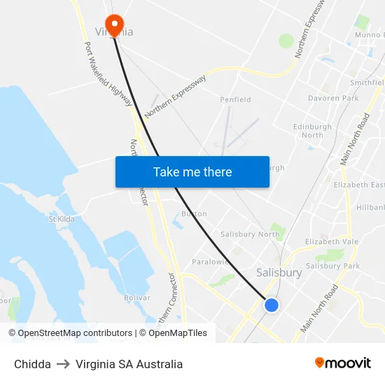 Chidda to Virginia SA Australia map