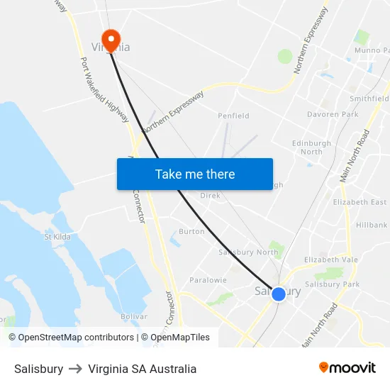 Salisbury to Virginia SA Australia map