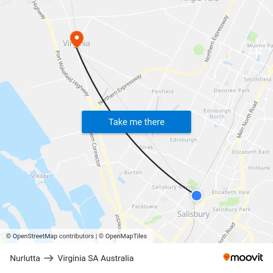 Nurlutta to Virginia SA Australia map