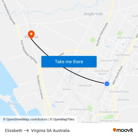Elizabeth to Virginia SA Australia map
