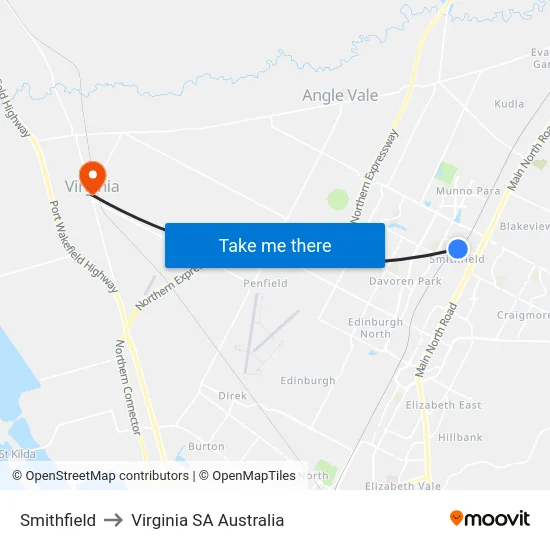 Smithfield to Virginia SA Australia map