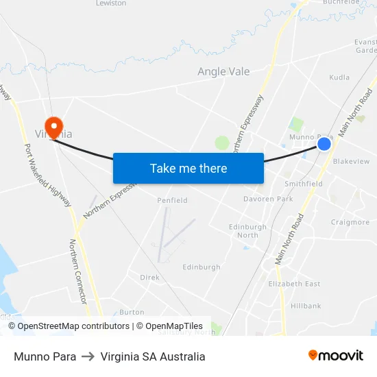 Munno Para to Virginia SA Australia map