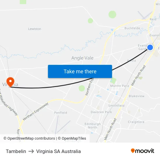 Tambelin to Virginia SA Australia map