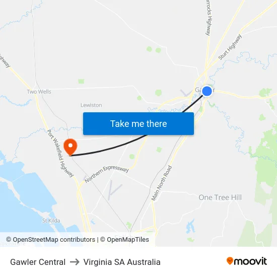 Gawler Central to Virginia SA Australia map