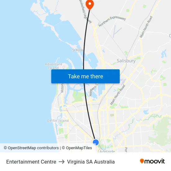 Entertainment Centre to Virginia SA Australia map