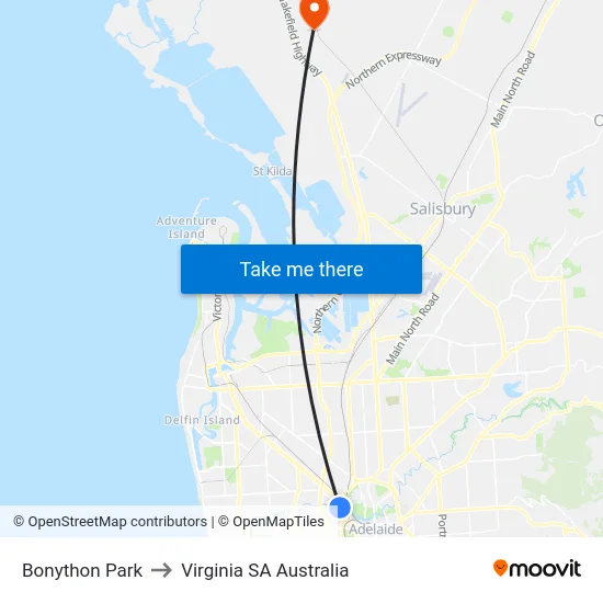 Bonython Park to Virginia SA Australia map