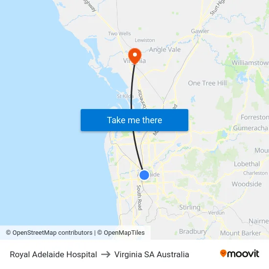 Royal Adelaide Hospital to Virginia SA Australia map