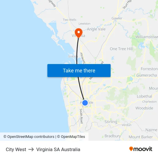 City West to Virginia SA Australia map