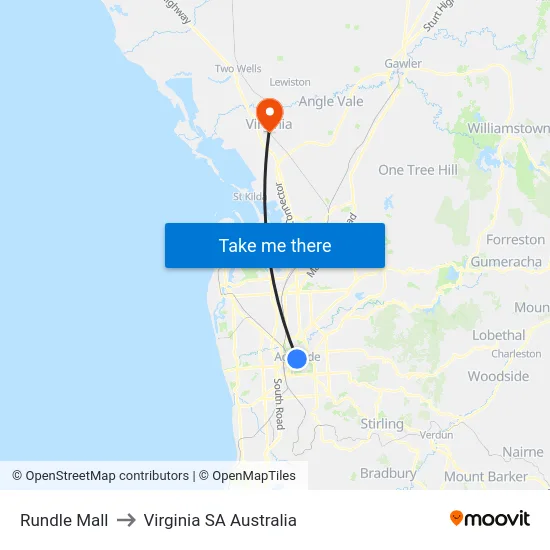 Rundle Mall to Virginia SA Australia map