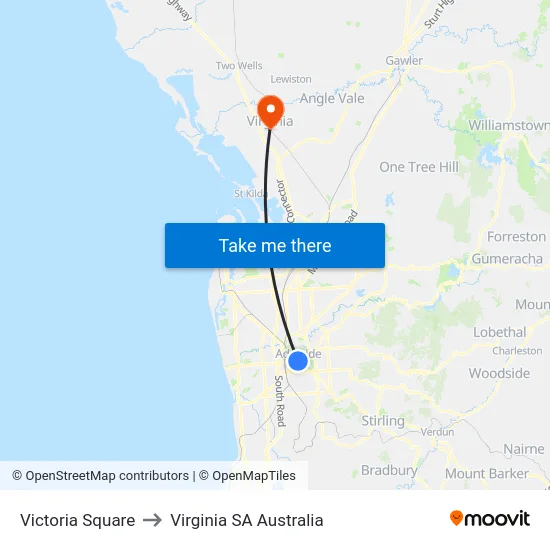 Victoria Square to Virginia SA Australia map