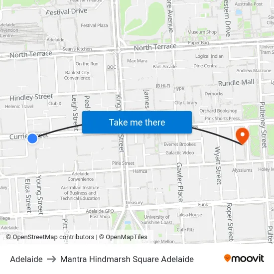 Adelaide to Mantra Hindmarsh Square Adelaide map