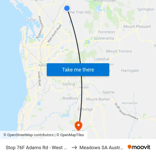 Stop 76F Adams Rd - West side to Meadows SA Australia map