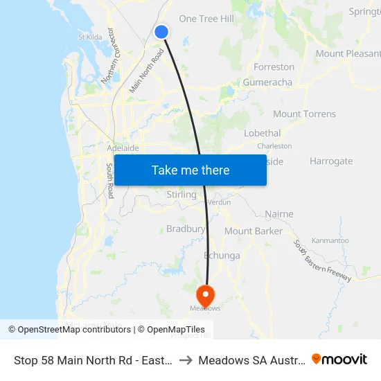 Stop 58 Main North Rd - East side to Meadows SA Australia map