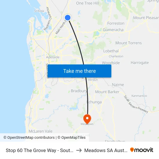 Stop 60 The Grove Way - South side to Meadows SA Australia map