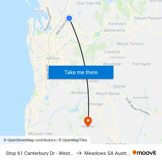 Stop 61 Canterbury Dr - West side to Meadows SA Australia map