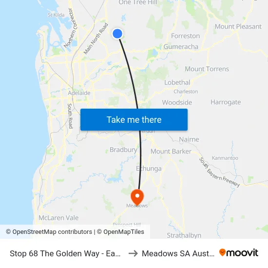 Stop 68 The Golden Way - East side to Meadows SA Australia map