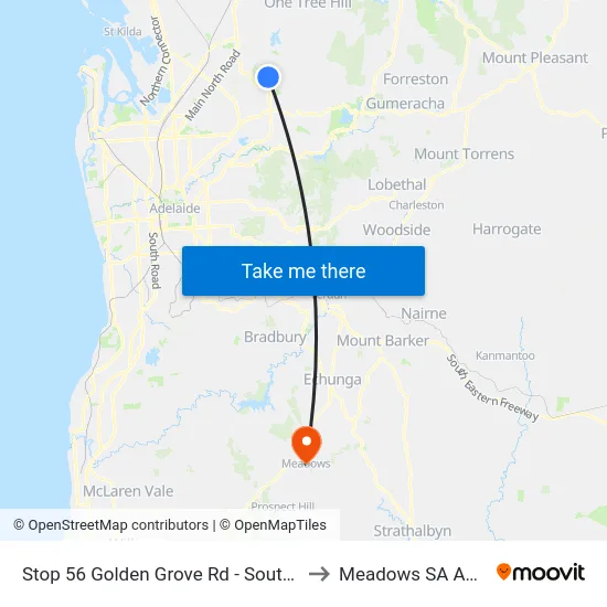 Stop 56 Golden Grove Rd - South East side to Meadows SA Australia map