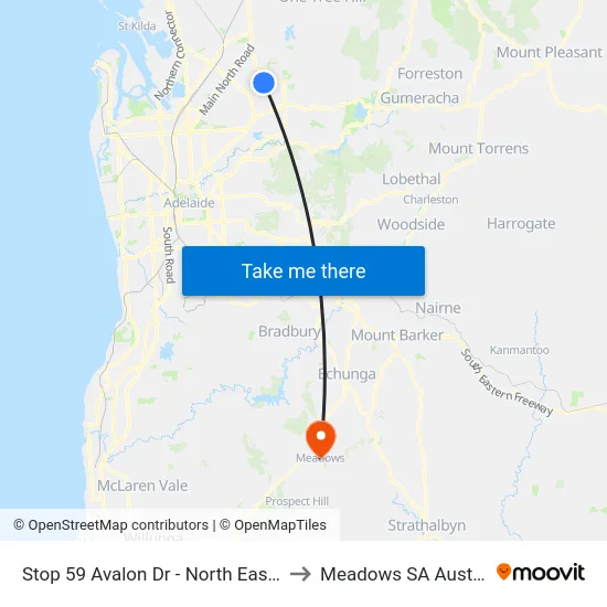 Stop 59 Avalon Dr - North East side to Meadows SA Australia map