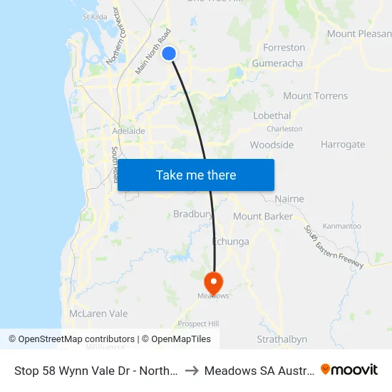 Stop 58 Wynn Vale Dr - North side to Meadows SA Australia map