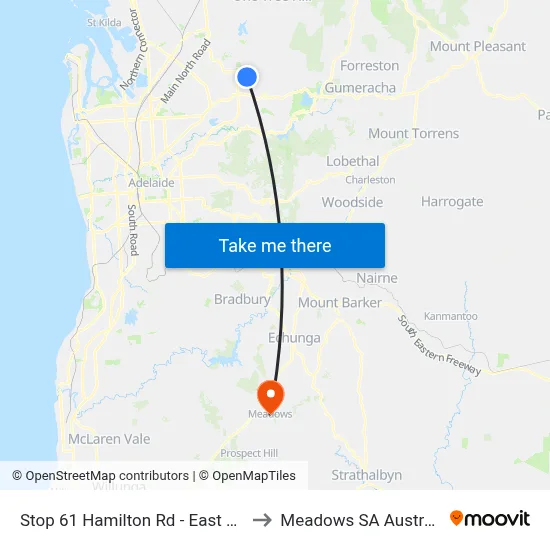 Stop 61 Hamilton Rd - East side to Meadows SA Australia map